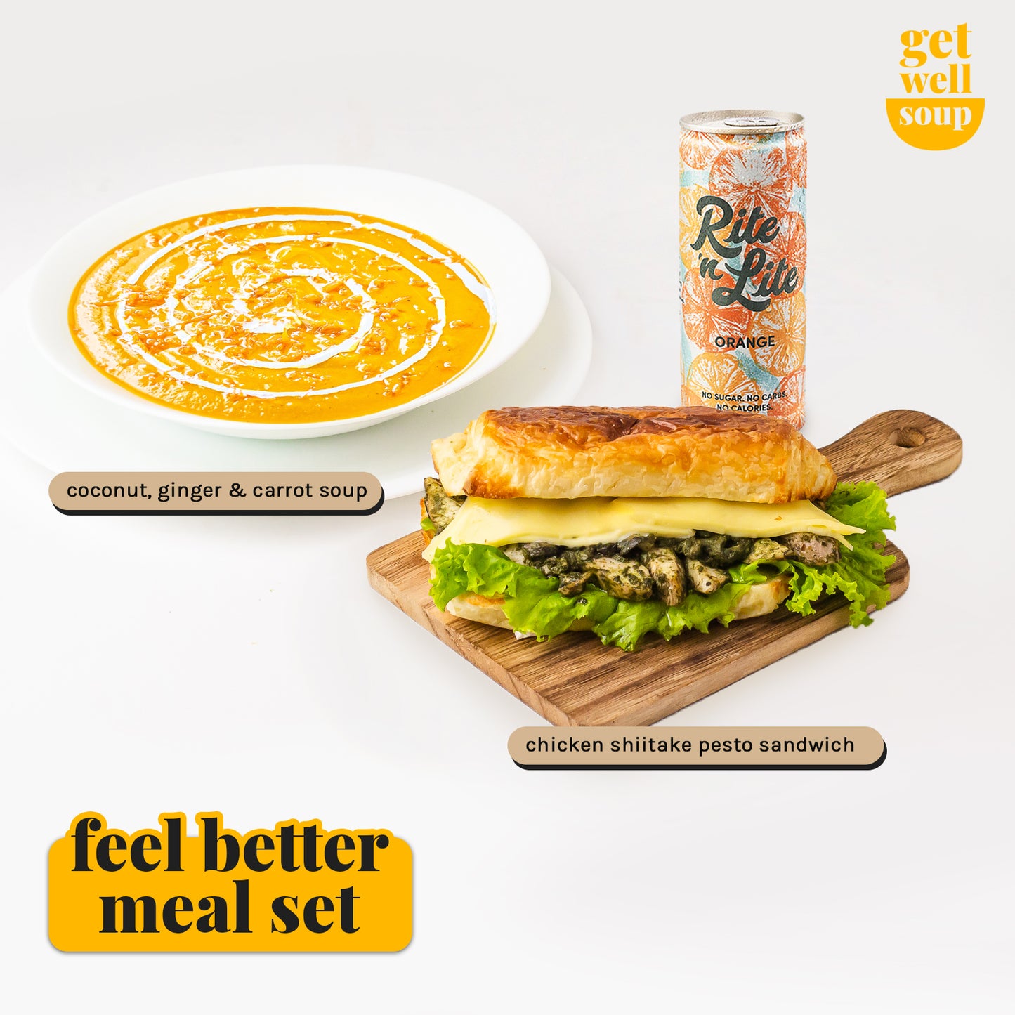 feel better meal set | healing soup | healing meal set | carrot soup | pesto sandwich | comforting soup | get well soup